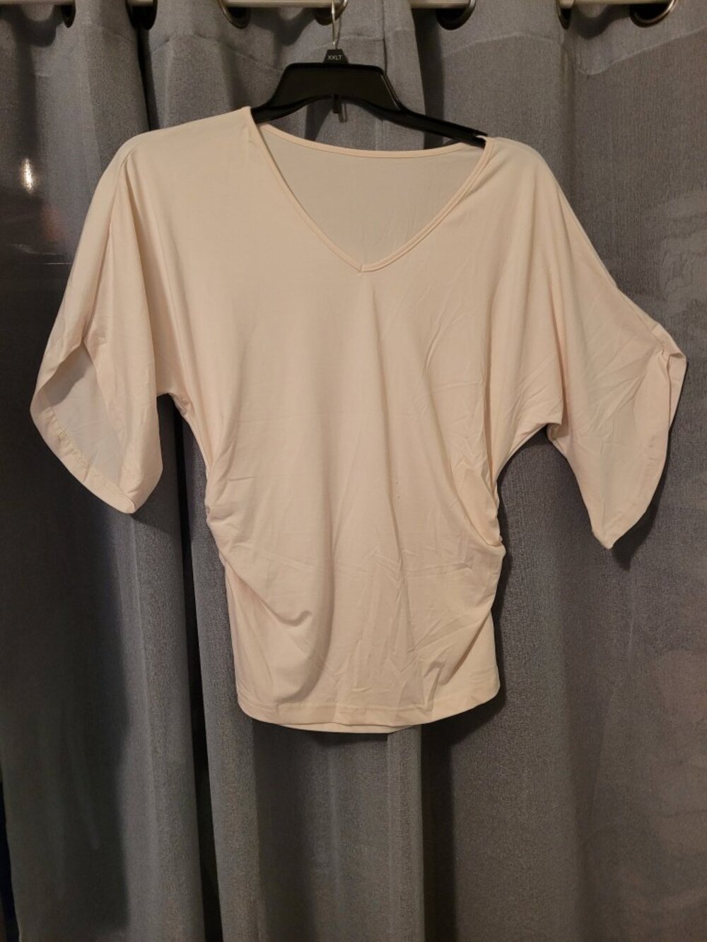Light Tan V-Neck Ruched Side Top — Size S